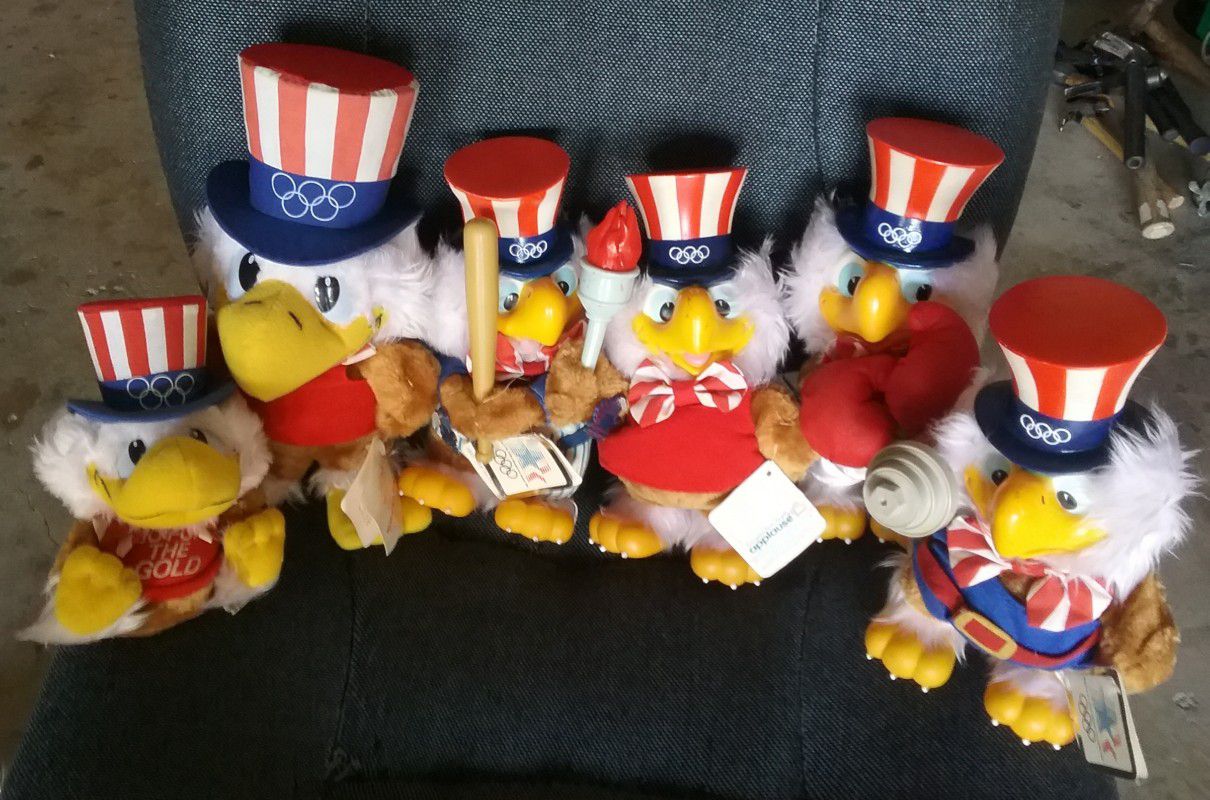 Six 1984 Sam the Olympic Eagle Mascot Stuffed Toy Collectibles