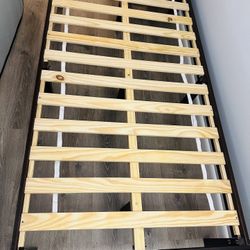 Twin Size Bed High Espresso Brown Wood w Mattress