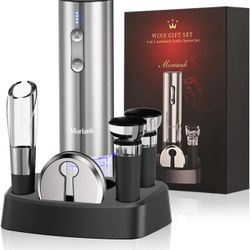 Moriank Electric Wine Opener Set with Stand, Wine Gift Set with Rechargeable Wine Opener, Wine Aerator, Vacuum Stoppers and Foil Cutter, 6-in-1
