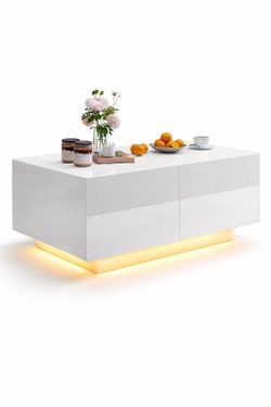 Coffee table for living room with LED light and 2 Drawers
