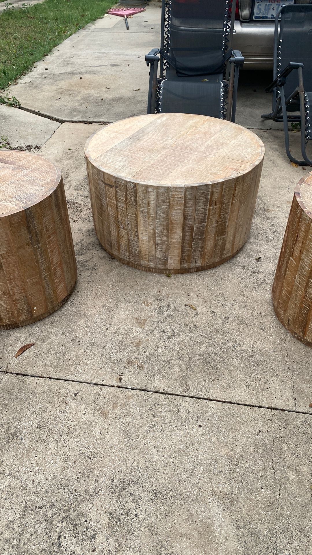 Three Piece Cabin Style Pinewood Coffee Table And Two End Tables Set