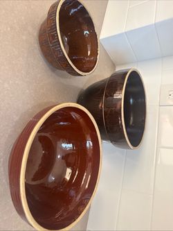 Set of 3 Glazed Stoneware Bowls