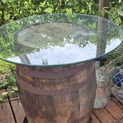 Whiskey Barrel With Round Shape glass top