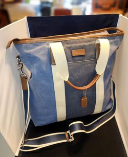 Coach blue canvas tote bag with crossbody strap