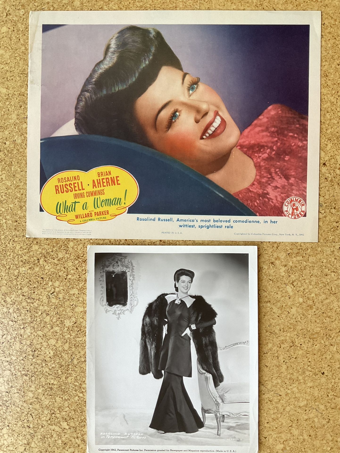 Original Vintage Film Rosalind Russell Lobby Card (LC) & Photo Still 1942-43