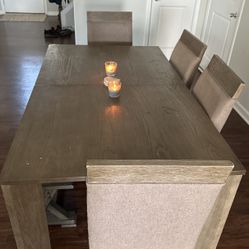 Grey Solid Table W/ Extension, 4 Chairs , Bench