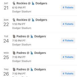 LA Dodgers Tickets! Remaining Home games 