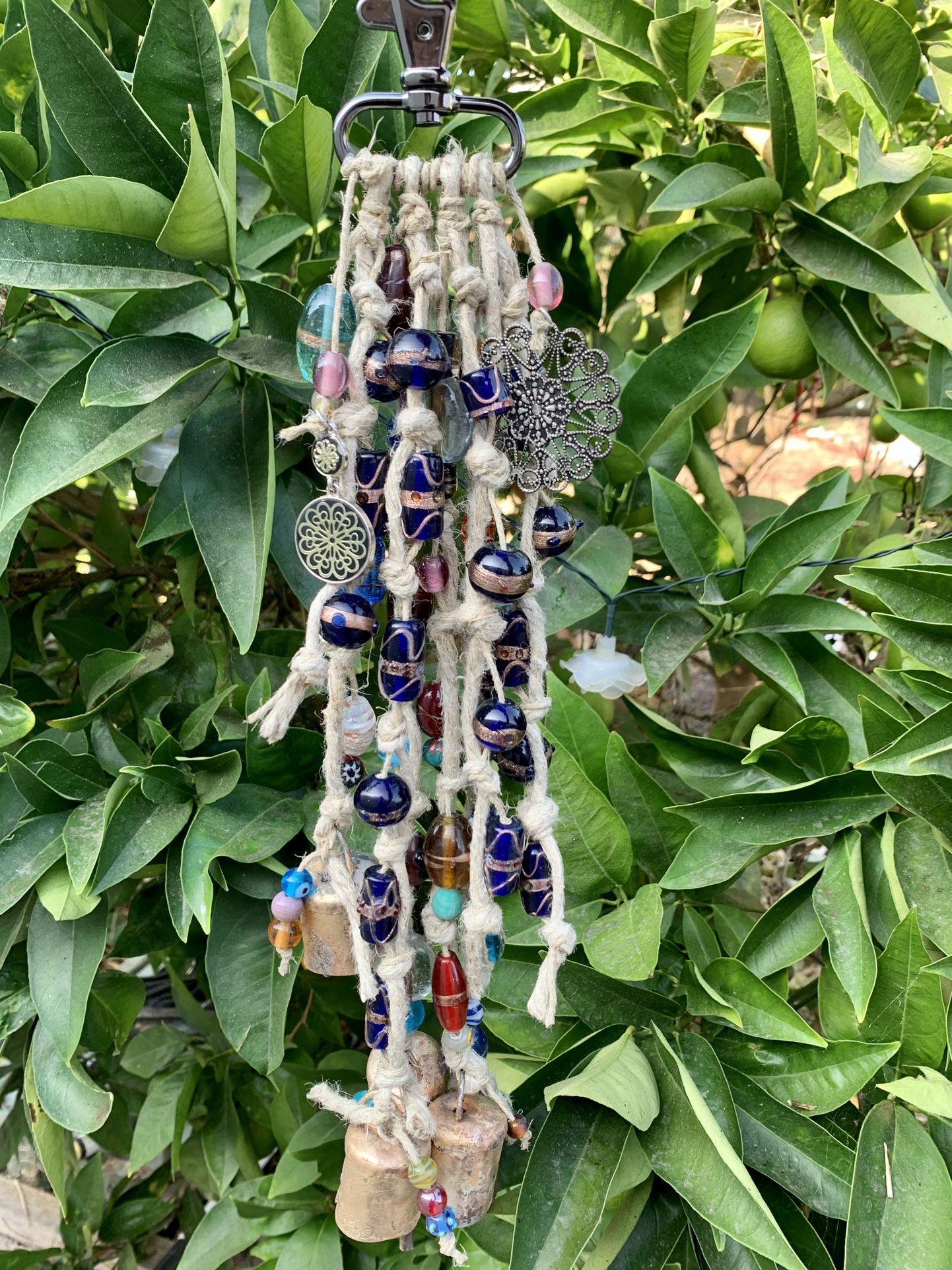Upcycled Bohemian Flower Of Life Glass Beaded Wind Chime Sun Catcher Mobile 