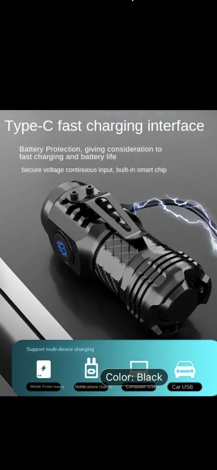 Super Bright Mini LED Flashlight, Built-in Battery, Portable 5 Gears, Rechargeable For Camping, Hiking, Backpacking Travel