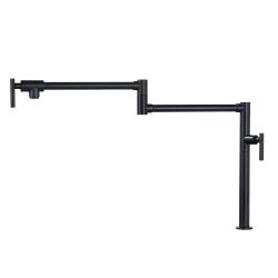 Solid Brass Deck Mount Pot Filler Faucet, Pot Filler with Stretchable Double Joint Swing Arm in Matte Black