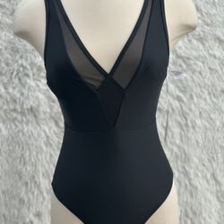 Black Mesh V-Neck Bodysuit new size XS 