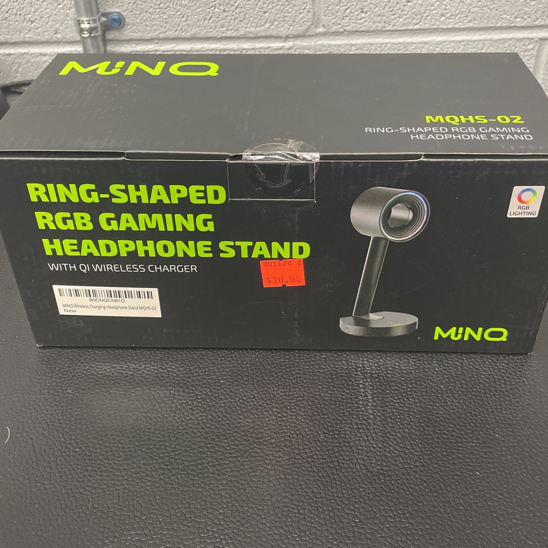 MINQ RGB Ring Shape Headphones Stand for Desk - Wireless Phone Charger Stand - Gamer Headset Stand, Airpod Max Stand - USB, USB C Charging & Aux - Per