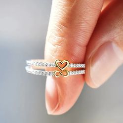 Infinity & Heart Stackable Solid Sterling Silver 925 Ring Size 6,7,8 