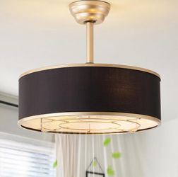 20" Black and Gold Caged Boho Fandelier Ceiling Fan with Light & Remote Control - Bladeless Chandelier Fan, 6 Speed Quiet Reversible Motor for Bedroom