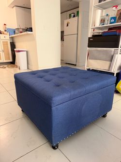 Blue Tufted Storage Ottoman