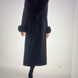 Black FOX Cashmere Wool Winter Coat Fox Collar Cuffs