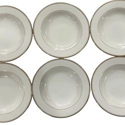 Mikasa Trousdale L2801 Rim Soup Bowls Set of 6 Ivory China Gold Trim