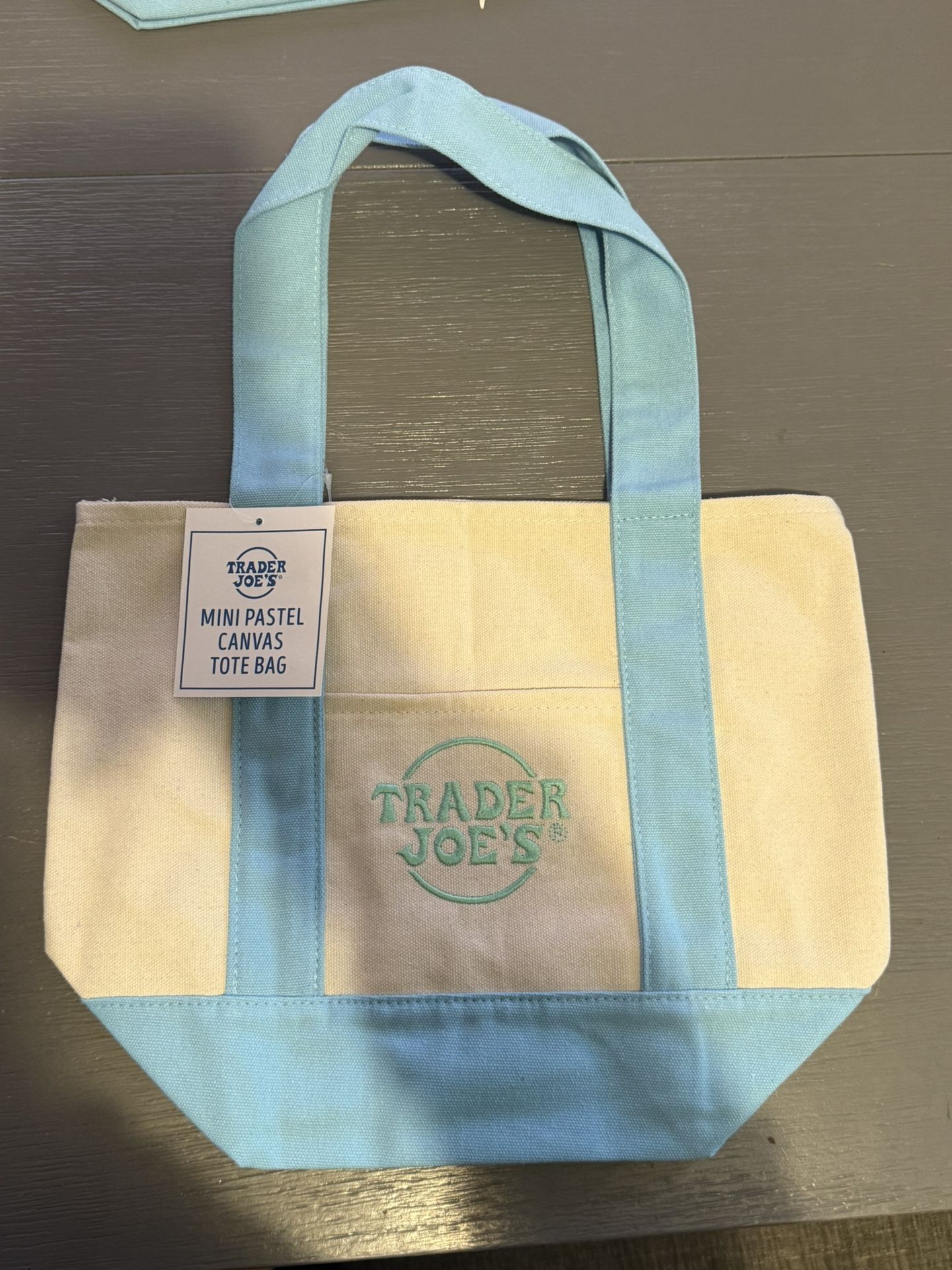 TRADER JOE'S MINI PASTEL CANVAS TOTE BAG BABY BLUE