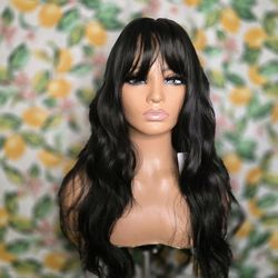 22" synthetic hair wig with bangs new  black