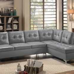 Gray Tufted 2 Pc Sectional (Brand New In Box)