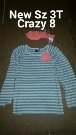 New Sz 3T Girls Crazy 8 top & matching headband nwt