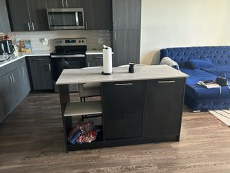 Juniper 59-inch Wide Kitchen Island with 2 Open Shelves and 2 Cabinets