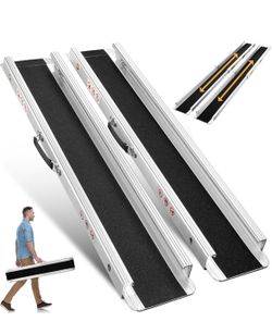 6 Ft  Aluminum ramps for wheelchairs for Home, 1200LB Capacity, 2X Thickened Sidewall, Wheelchair Ramp for Home, Stairs, Steps (6FT (Usable Height 6-1