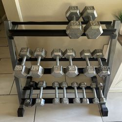 Dumbbells weights 5-35lbs plus rack 296lbs total