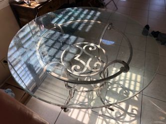 Round Glass Top Dining Table with Iron Base