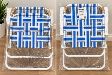 NEW StyleWell Folding Beach Chair – Blue & White