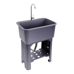 JDINAAS Freestanding Plastic Utility Sink with Hose Hook Up Gray