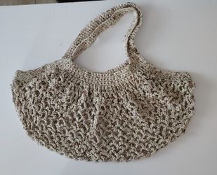 Handmade Crochet Brown Market Bag Reusable Mesh Boho 100% Cotton 