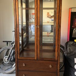 Lighted Curio Hardwood Display Cabinet Two Doors Two Drawers OBO