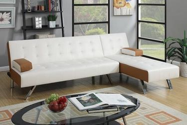 Sofa adjustable white w chaise