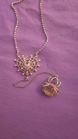 Betsy Johnson spider and heart web necklace