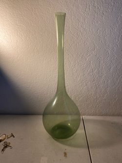 Tall Vintage Green Glass Vase