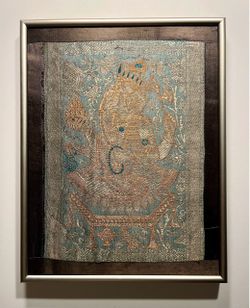 Vintage Ganesha Hindu Silk Tapestry – Framed Under Glass – 10” x 12”