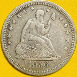 1856 U.S. SEATED LIBERTY SILVER QUARTER 25c COIN (XF-Extra Fine)