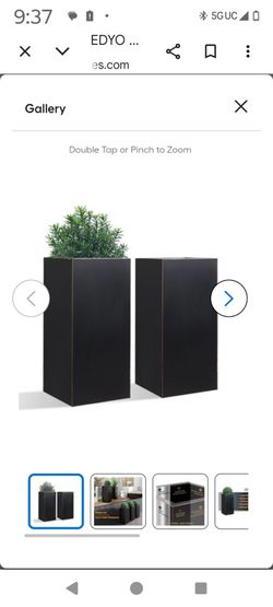 EDYO LIVING Set of 2 Tall Metal Planter Boxes with Hand-Brushed Gold Edge