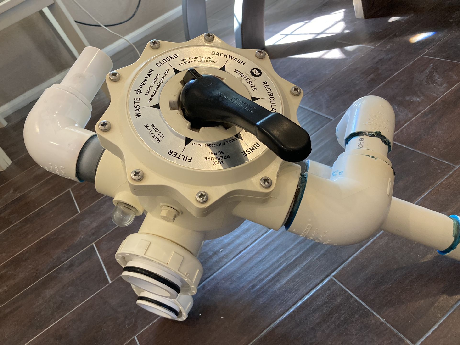 PENTAIR BACKWASH (NEW FROM 2020) MULTI-PORT 6 POSITION SAND FILTER & QUAD DE SM2-PP3 VALVE…FITS 2” AND 1 1/2” PVC MODEL# 26105 ($120) OBO