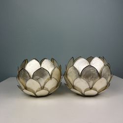2 White Silver Flower Tea Light Candle Holders 