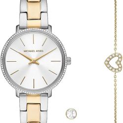 ❤️ Michael Kors Set Watch, Bracelet And Earrings, Gold And Silver 14k Tone  - Perfect Gift 🎁
