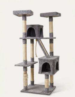 Large Gray Cat Tree with Condos and Scratching Posts
