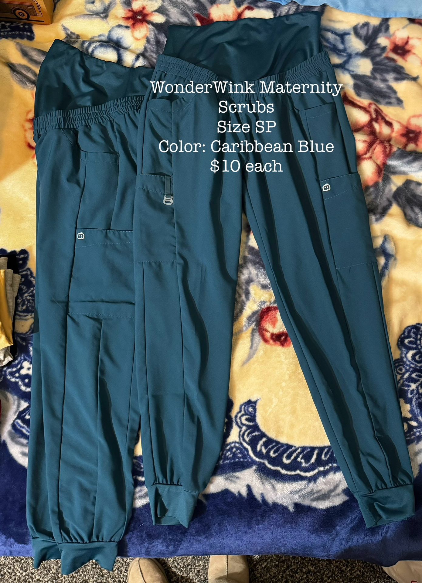 WonderWink Maternity Scrub Pants, Caribbean Blue, Size SP