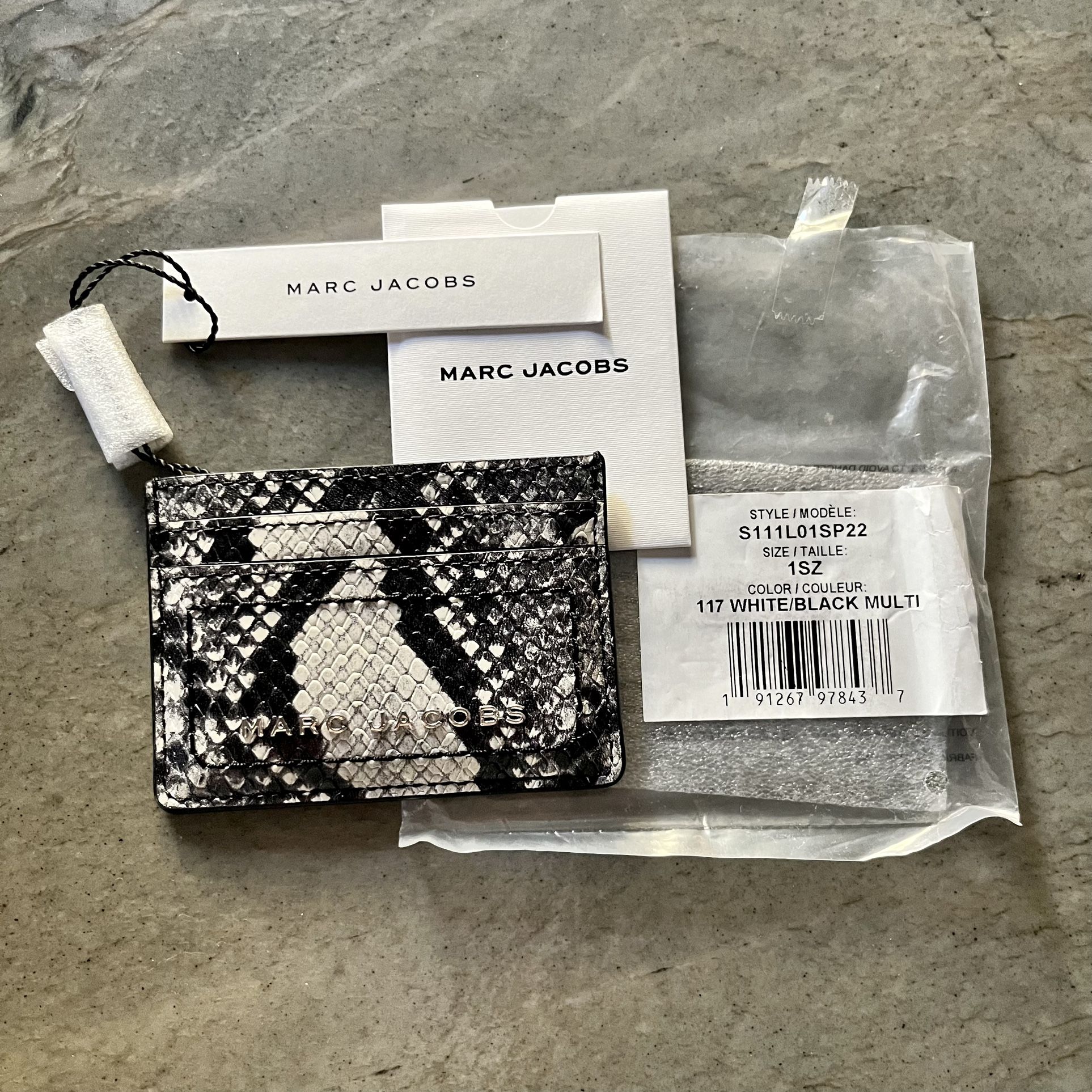 New! Marc Jacobs Reptile Embossed Leather Black&White Card Wallet