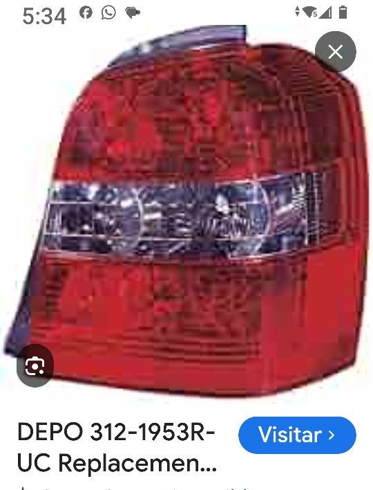 2004 - 2007 Toyota Highlander Tail Light Position Passeger Side