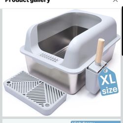 XL Stainless Steel Sifting Cat Litter Box High Sides Odor Control for Large Cats