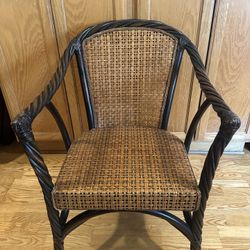 Gorgeous Vintage Pier One Imports Barley Twist Ebonized Rattan and Wicker Seat and Back Armchair