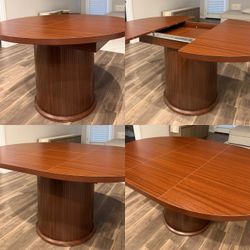 Extendable Round Dining Table w/ Storage (Walnut, Seats 4–8)