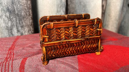 Japanese Mid Century Woven Rattan Card Holder